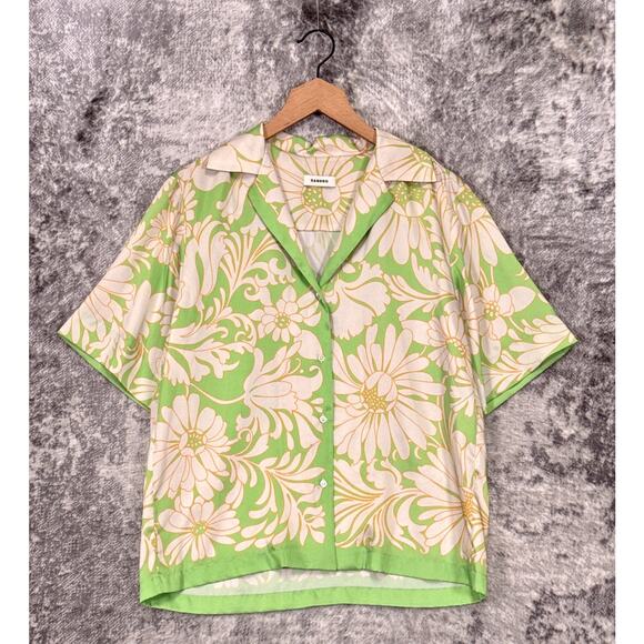 New Sandro Top 1 / US Small Womens Limonade Boxy Floral Satin Button Shirt - Picture 1 of 9